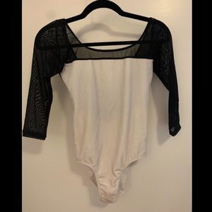 Class In | White Velvet Leotard with Mesh Sleeves (L)